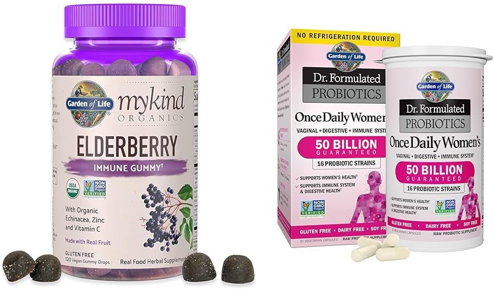 Life Organics Elderberry Gummies for Yetişkinler & Çocuklar - Immune Support Supplement with Organic Fruit &, Dr. Formulated Women's Probiyotiks Once Daily, 16 Strains, 50 Milyar, 30 Capsules