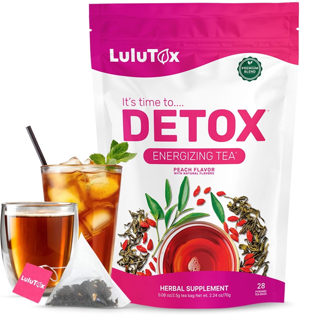 LULUTOX Detox Çay - Dandelion ve BTC ile Detox Cleanse, Flat Belly, Bloating, Sağlıklı Kilo ve Digestive Health - Women & Men - Peach Flavor (28 hizmet)