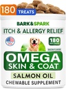 Ωμέγα 3 για σκύλους και γάτες - 180 Fish Oil Treats for Dog Shedding, Skin Allergy, Itch Relief, Hot Spots Θεραπεία - Κοινή Υγεία - Skin and Coat Συμπλήρωμα - EPA & DHA Λιπαρά Οξέα - Λάδι σολομού - Μπέικον