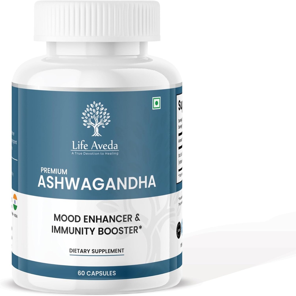 Life Aveda Ashwagandha 500 mg, 60 Capsules – Natural Herbal Supplement for Yetişkinler (1-Month Supply)