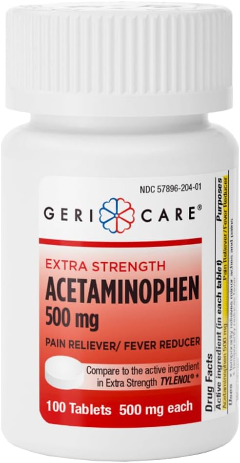 GeriCare Extra Strength Acetamophen Pain Relief Fever Reducer Tablets, Strength 500mg Tablet 