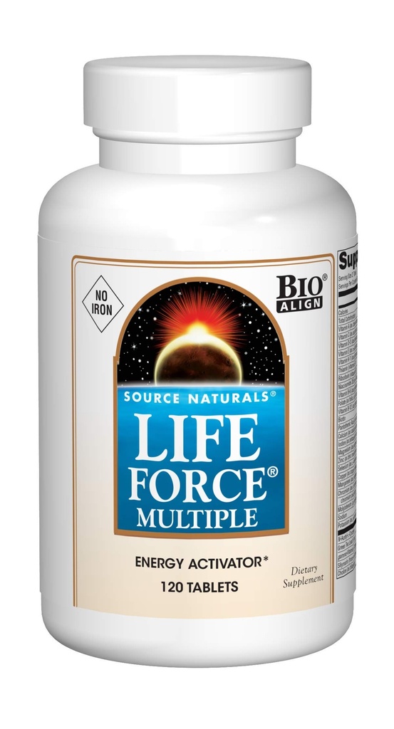 Source Naturals Life Force multiple Iron Free Daily Multivitamin High Potency Essential Vitamins, Mineraller, Antioksis & Nutrients - Energy & Immune Boost - 120 Tabletler