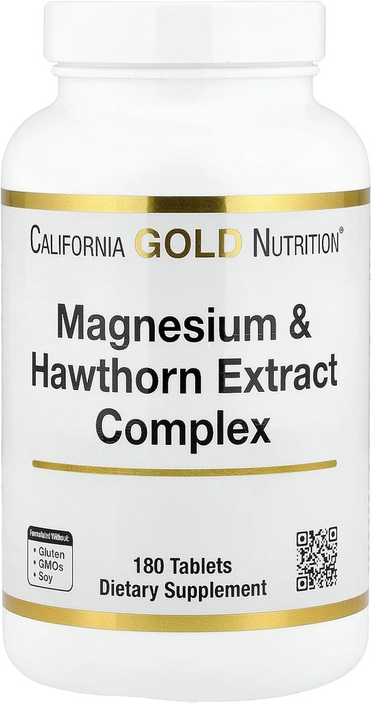 California Gold Nutrition Magnesium & Hawthorn Extract Complex with Taurine, Coleus forskohlii Extract, και λυκίσκοι, 180 δισκία
