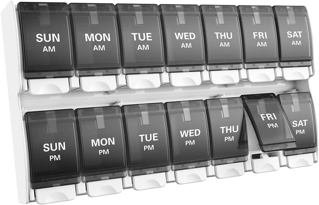 Sukuos Haftalık 7 Günlük Pill Organizer, 2 Times A Day Pill Box Pill Cases (AM PM), Tıp Vitamin/Fish Oil /Supplements, Arthritis Friendly Push Düğmesi, Easy to Clean