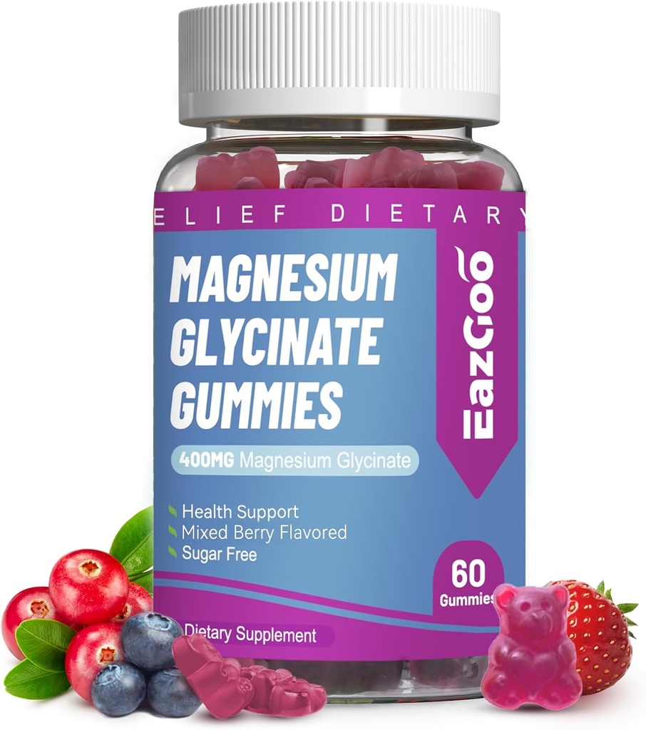 Magnezyum Glycinate Gummies 400mg with L-Threonine 200 mg - Sugar-Free Magnezyum Pyum Supplement with Vitamin D, B6, CoQ10 for Muscle - 60 Karma Berry Flavored Gummies