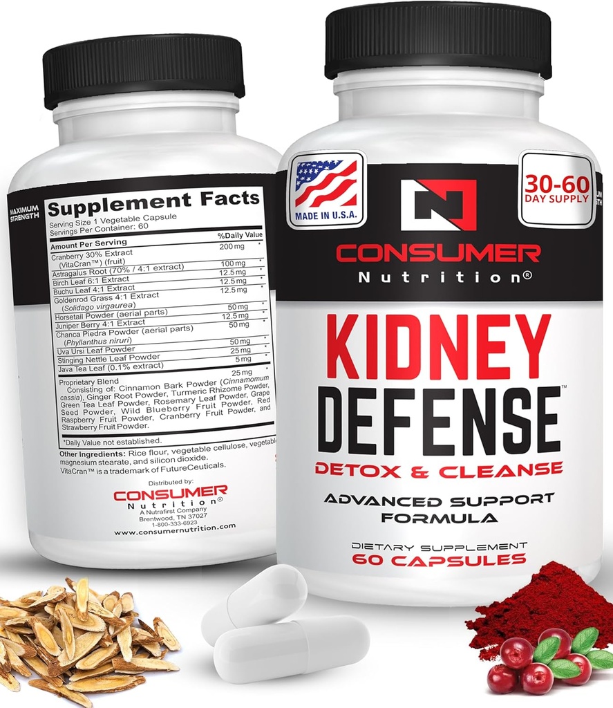 Kidney Detox & Cleanse κάψουλες - με εκχύλισμα Cranberry, ρίζα Astragalus, & More για την ουρική αρθρίτιδα, συμπλήρωμα προστασίας νεφρών - 60 κάψουλες