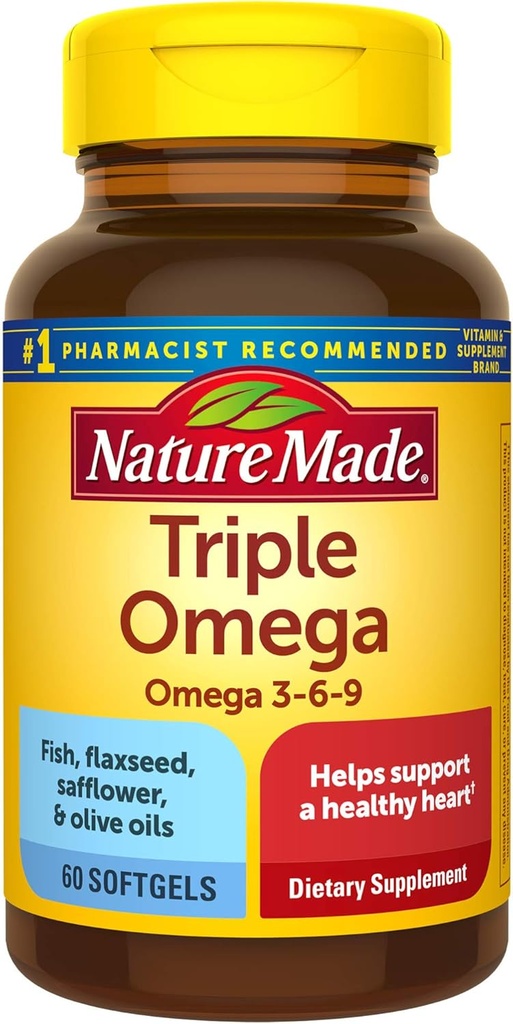 Nature Made Triple Omega 3-6-9, 60 Softgels, Omega συμπλήρωμα για την υγεία της καρδιάς (πακέτο των 3)