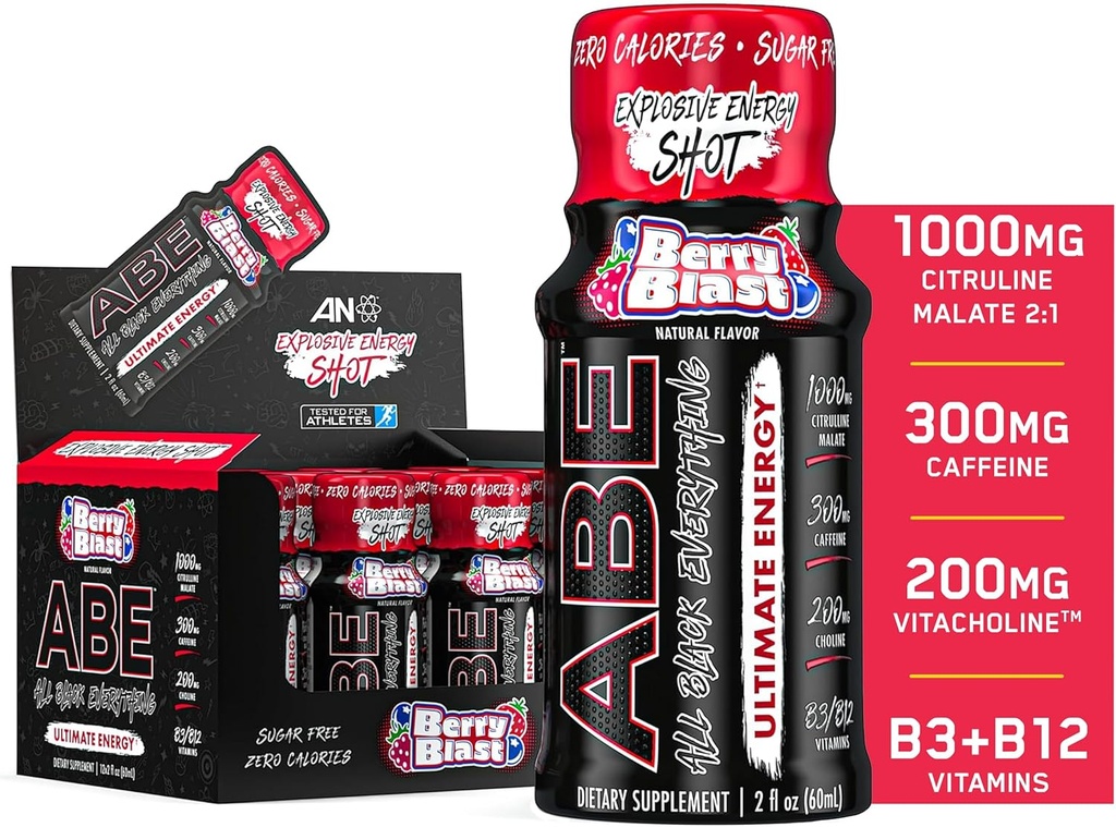 Tüm Siyah Her Enerji Shots | 12 Pack | 300 mg Caffeine | Berry Blast | Zero Sugar | Enerji Focus Supplement | Nootropic Mix for Gym or Work