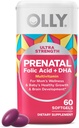 OLLY Ultra Strength Prenatal Multivitamin Softgels, Supports Healthy Growth, Brain Development, Iron, Folic Acid, DHA, Vitamins C, E, 30 Day Supply-60 Count