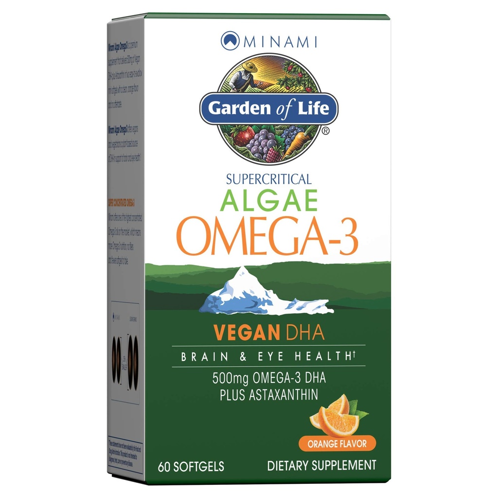 Life Minami Algae Omega 3 Vegan DHA Beyin ve Göz Sağlığı için - Orange Flavor, 500 mg Plant Temel DHA Omega-3 Vegan Algae Oil Plus Astaxanthin, No Aftertaste, 60 Easy-to-Swallow Mini Softgels