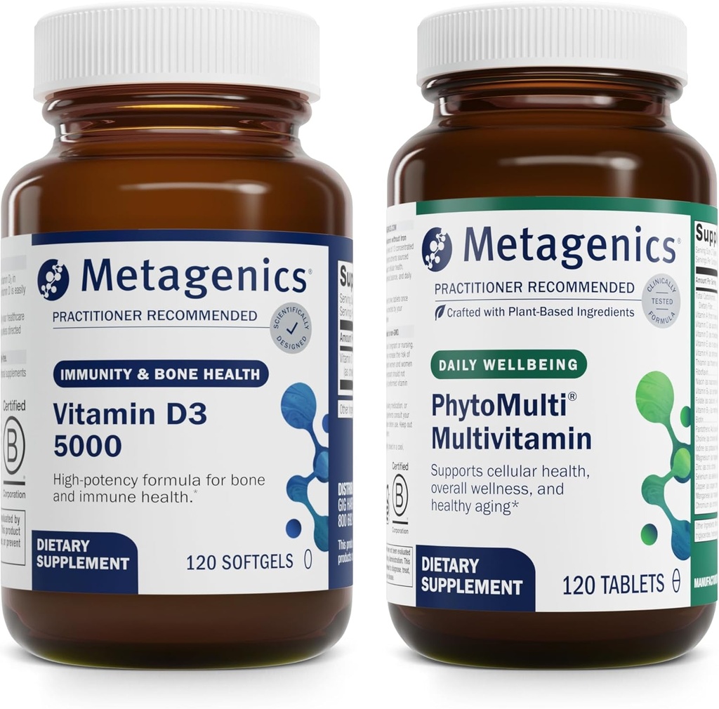Metagenics Sche - D3 5000 & Phyto Multi Without Iron - Immune Support, Bone Health & Heart Health - 120 Tablet Genel Sağlık ve Ağlama olmadan Phyto Multijek