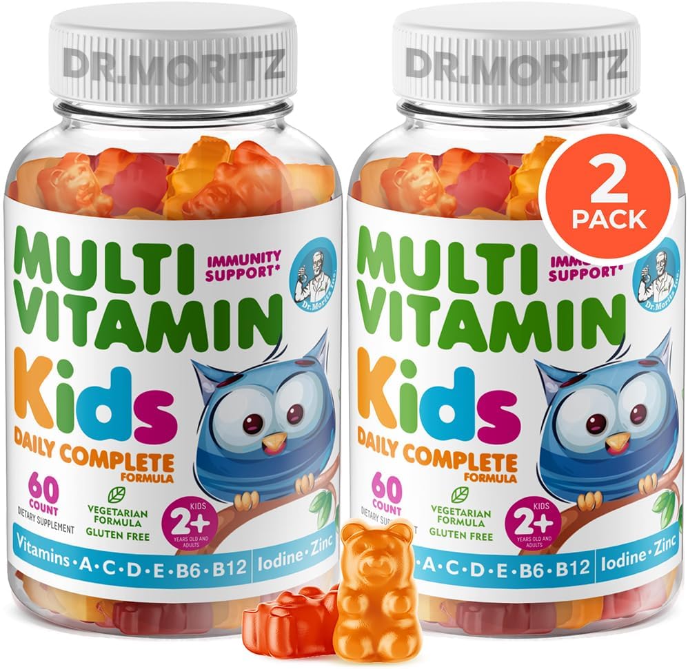 DR. MORITZ Çocuklar Multivitamin Gummies - Çocuklarla A C D E B6 B12 Çinko ve Daha Fazla - Tamam Günlük Destek - Vejetaryen ve Non-GMO, 2 Pack (120)