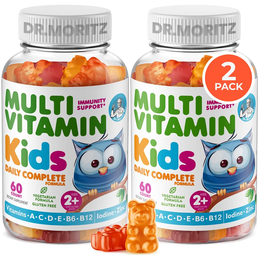 DR. MORITZ Παιδιά Πολυβιταμίνες Gummies - με παιδιά Βιταμίνες A C D E B6 B12 Ψευδάργυρος και Περισσότερα - Πλήρης Ημερήσια Υποστήριξη - Χορτοφαγική και Μη-ΓΤΟ, 2 Πακέτο (120 Μέτρα)