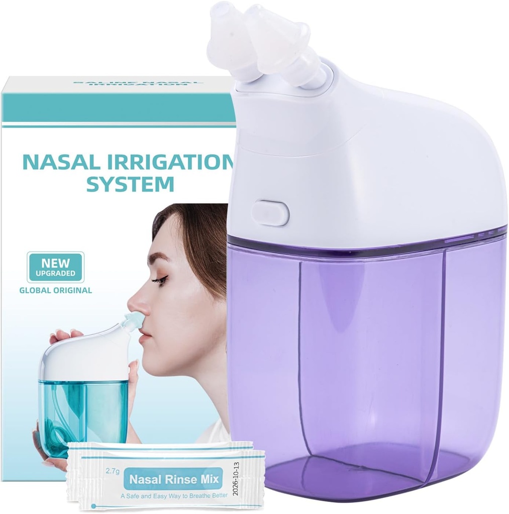 Nasal Irrigation System with 30 Saline Packets, Sinus Rinse Machine, Nose Sinus Cleaner Machine with Water Tank & Waste Collection Tank - Violet