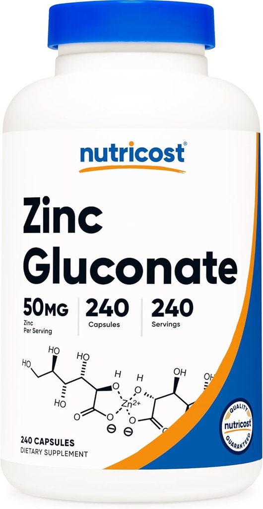 Nutricost çinko Gluconate 240 Vegetarian Capsules (50 mg) - Gluten Free ve Non-GMO