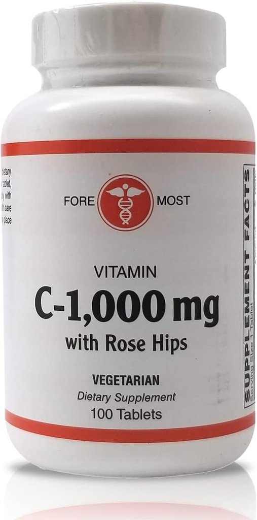 Ολιστική Υγεία Βιταμίνη C με Rose HIPS 1000mg δισκία, Βιταμίνη C δισκίο για την ενίσχυση της ανοσίας, τη διατήρηση της βέλτιστης αρτηριακής πίεσης, και Υγιέστερες Φλεγμονώδεις Αποκρίσεις, 100 δισκία