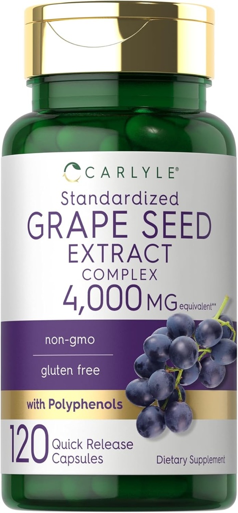 Carlyle Grape Tohumu 4.000 mg | 120 Hızlı Yayın Kapsülleri | Polifenollerle Standartlaştırılmış Ekstraksiyon Kompleksi | Gluten Ücretsiz Supplement Supplement