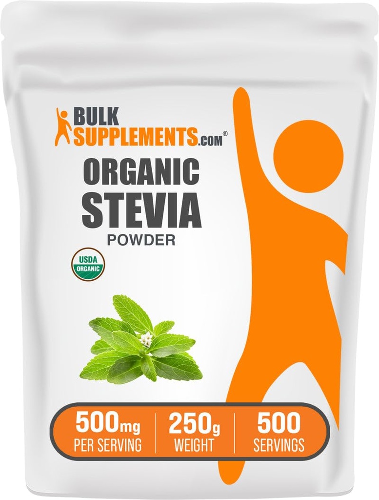 BulkSupplements.com Βιολογικό Στέβια Σκόνη - Καθαρό γλυκαντικό, που προέρχεται από φύλλα Stevia, Βότανο συμπλήρωμα - Vegan & Gluten Free, 500mg ανά Σερβίρισμα, 250g (8.8 oz) (πακέτο του 1)