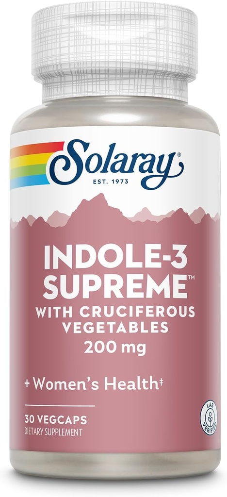 SOLARAY Indole-3 Supreme with Cruciferan Λαχανικά - Υποστήριξη για την Υγεία των Γυναικών - DIM Plus Μπρόκολο, Kale, και More - Εργαστήριο Επαληθευμένο, 60-Day Εγγύηση - 30 Σερβιέτες, 30 VegCaps