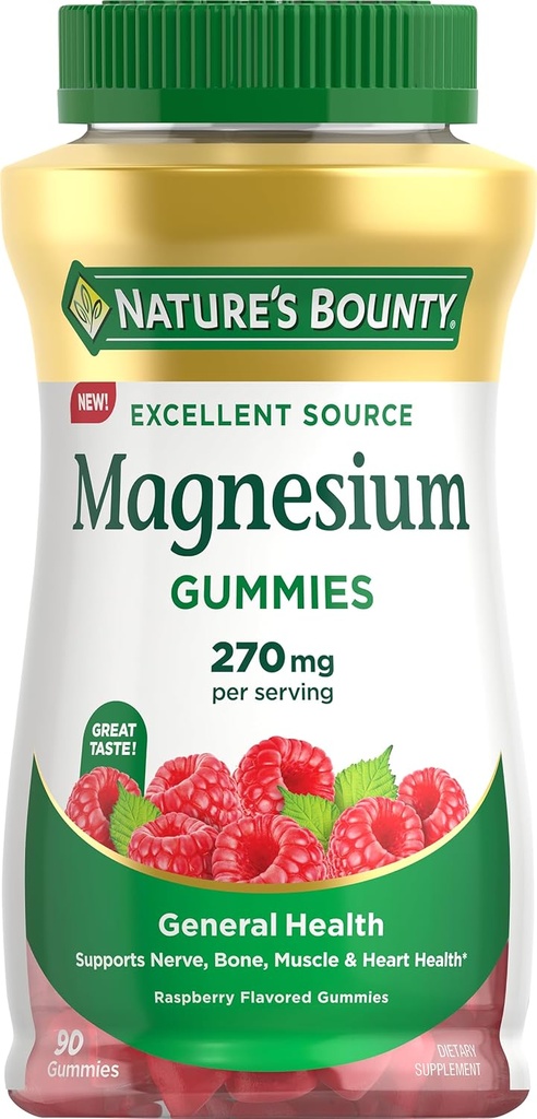 Nature's Bounty Magnezyum Citrate Gummies for Yetişkinler, Supports General Health, Bone, Nerve, Muscle & Heart Health Support, 270 mg per Service, Vegan, Non-GMO - Raspberry 90 Count