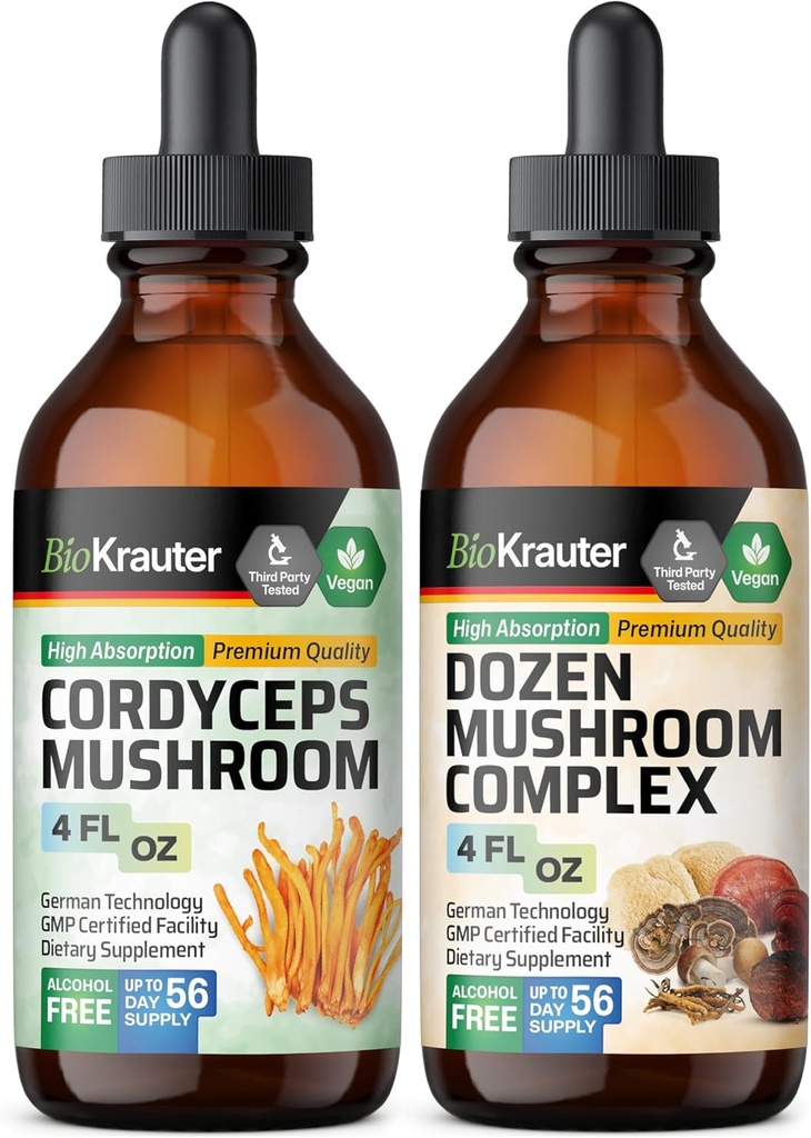 BIO KRAUTER Cordyceps Mushroom Βάμμα 4 Fl. Oz. & Dozen Mushroom Βάμμα 4 Fl. Oz.