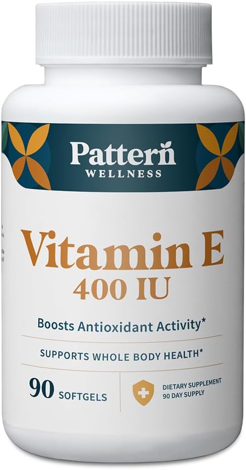 Pattern Wellness Vitamin E 400 IU Supplement - Boosts Antioxidant Activity - Supports Whole Body Health - Fights Against Cellular Damage - 3rd Party Lab Tested - 90 Soft Gels
