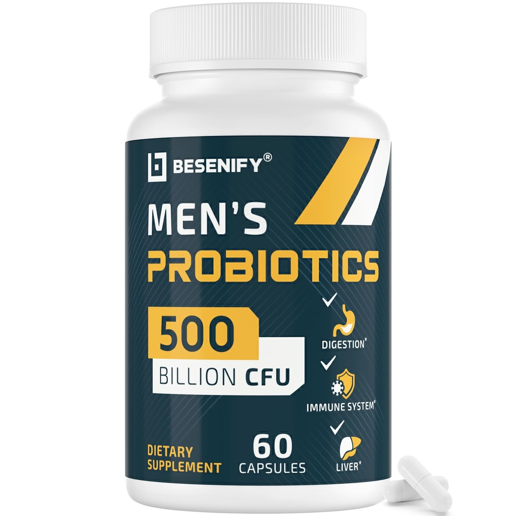 Erkekler için probiyotikler, 500 Milyar CFUs & 12 Strains, Men's Probiyotik with Turmeric, Cranberry, Goji - Probiyotiks for Digestive Health, Immune, Stomach, Bloating & Gut Health for Men, 60 Pro Biotics Caps