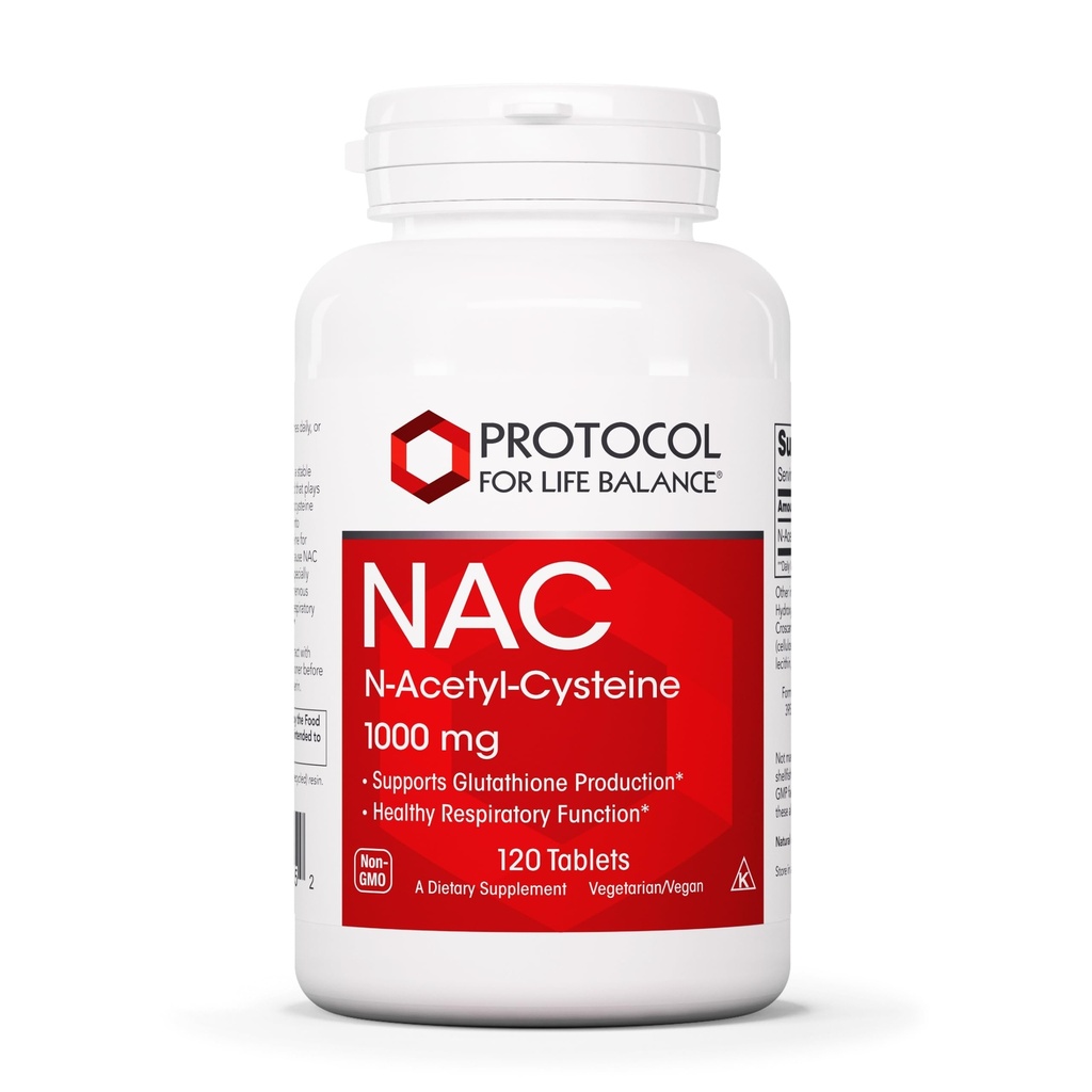 PROTOCOL FOR LIFE BALANCE NAC N-Acetyl Cysteine 1000 mg - Glutathione Production & Respiratory Function - 120 Tabs
