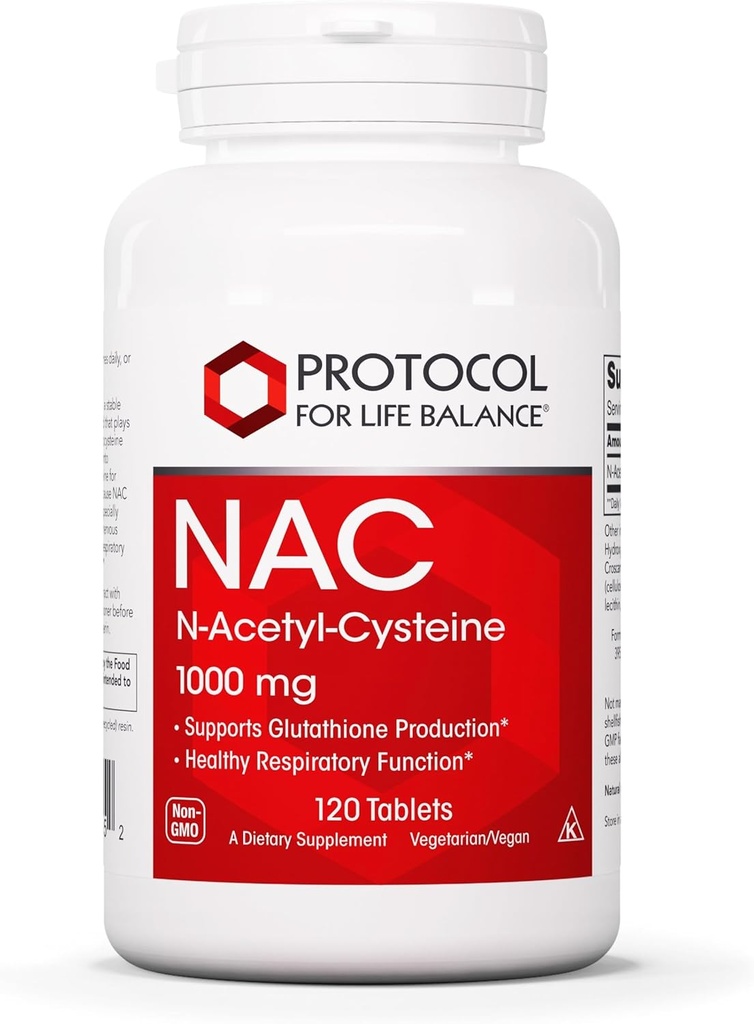 PROTOCOL FOR LIFE BALANCE NAC N-Acetyl Cysteine 1000mg - Glutathione Production & Respiratory Function - 120 Tabs