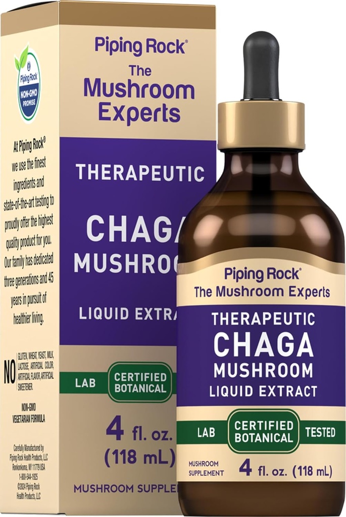 Piping Rock Chaga Mushroom Liquid Extract | 4 Fl Oz | Alkol Free, Vegetarian Tincture | Non-GMO, Gluten Free Supplement Supplement Supplement