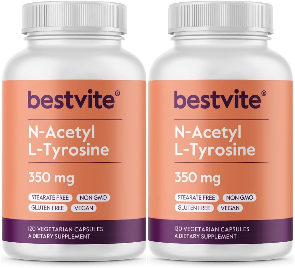 BESTVITE N-Acetyl L-Tyrosine 350 mg (NALT) (240 Capsules) (120 x 2) - Stearates - Non GMO - Gluten Free