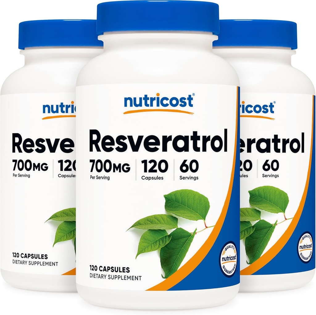 Nutricost Resveratrol 700 mg; 120 Sebze Kapsülleri - 50% Trans-Resveratrol (3 Şişe)