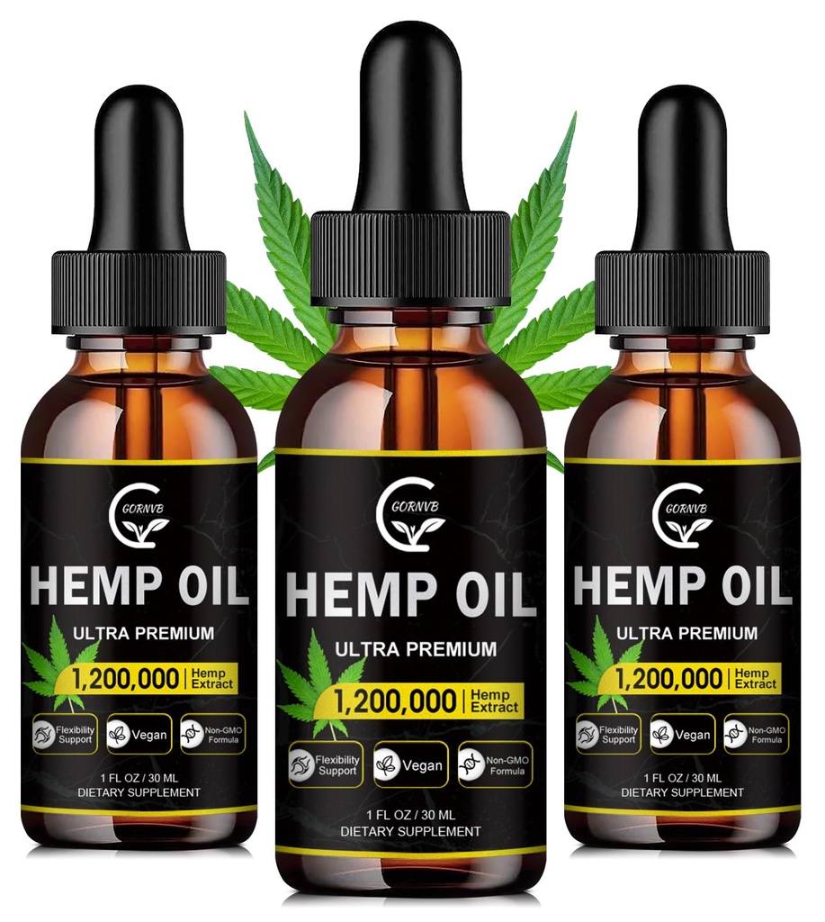 (3-Pack) Yüksek Potency Hemp Oil - maksimum Güçlü, Immune System Support, Focus Calm, Relaxation, Mood, Pure Extract, Organic, Vegan, Non-GMOMO
