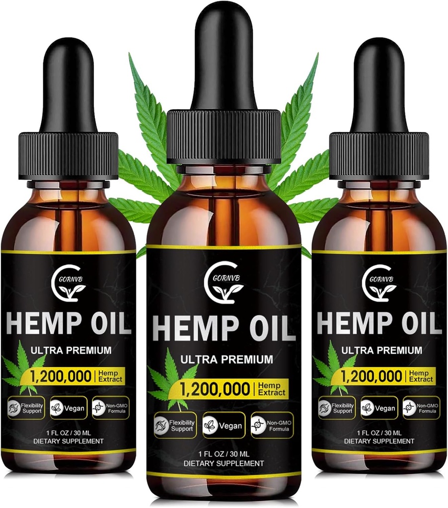 (3-Pack) Yüksek Potency Hemp Oil - maksimum Güçlü, Immune System Support, Focus Calm, Relaxation, Mood, Pure Extract, Organic, Vegan, Non-GMOMO