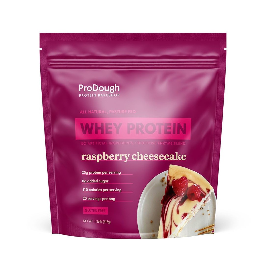 ProDough Gourmet Whey Isolate Hydrolized protein Toz for Shake Mix- Easy Digest Enzyme Mix, 25g Protein per Service, Materialss, Gluten Free, Keto Friendly (Rasberry Cheesecake)