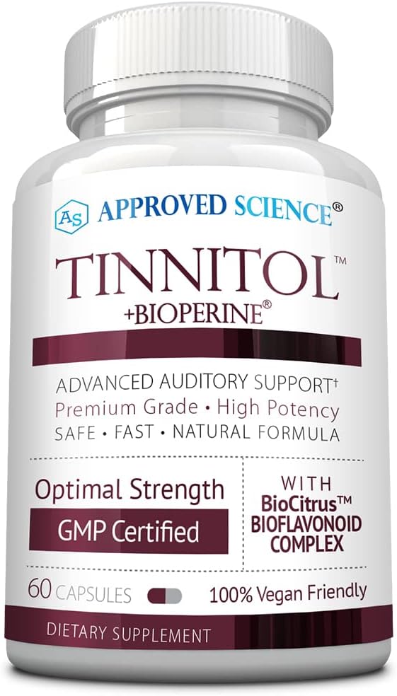 Εγκεκριμένη επιστήμη Tinnitol - Εμβοές συμπλήρωμα υποστήριξης - Ease Ringing in The Ears - Boost Inner Ear Health - 60 κάψουλες - Made in The USA