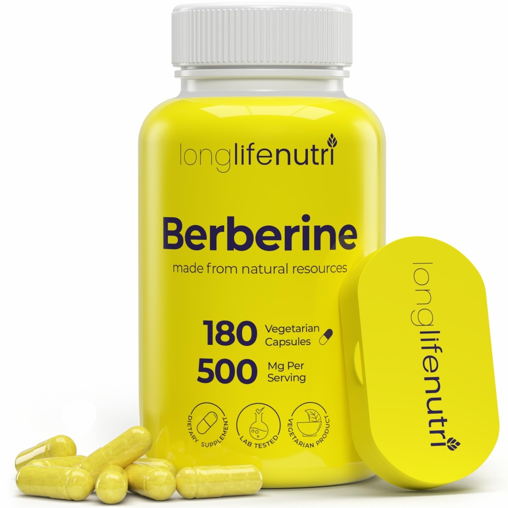 Εκχύλισμα βερβερίνης 500mg HCL – από Berberis Aristata Vulgaris, 180 κάψουλες χορτοφάγων, συμπλήρωμα πέψης για το συνολικό Well-Being, 6-Month Supply, Non-GMO,1000mg ανά υπηρεσία, GMP Certified, USA Made