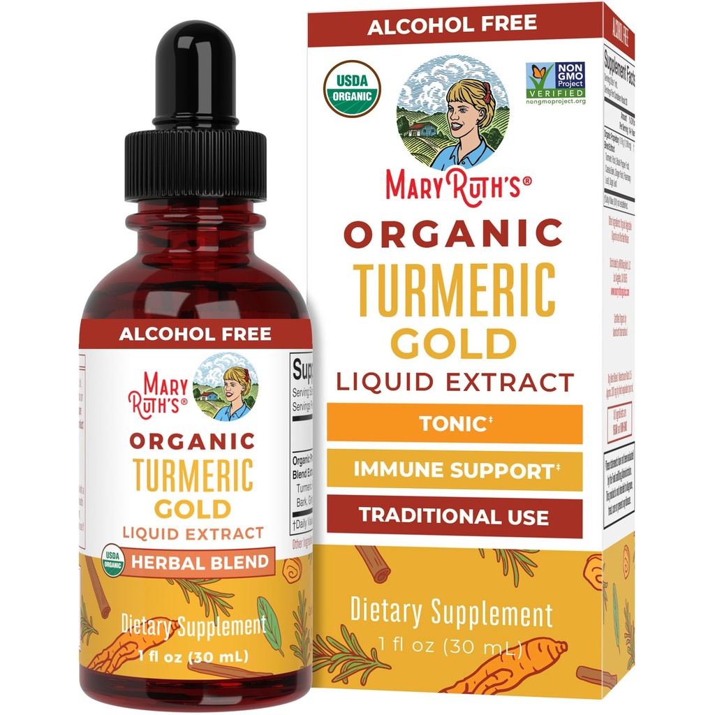 MaryRuth Organics USDA Turmeric Gold Liquid Drops | Herbal Mix | Turmeric Curcumin | Black Pepper | Cassia Cinnamon Bark | Ginger Root | Immune Support | Non-GMO Project  Valid | Vegan | 1oz