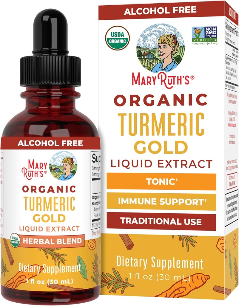 MaryRuth Organics USDA Turmeric Gold Liquid Drops | Herbal Mix | Turmeric Curcumin | Black Pepper | Cassia Cinnamon Bark | Ginger Root | Immune Support | Non-GMO Project  Valid | Vegan | 1oz