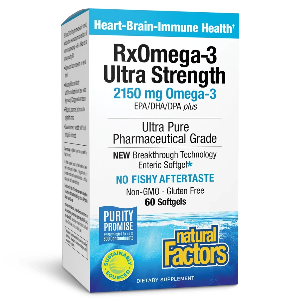Φυσικοί παράγοντες RxOmega-3 Ultra Strength - Συμπλήρωμα διατροφής για την υποστήριξη του εγκεφάλου και της καρδιάς - Συμπλήρωμα για την υγεία των ματιών με EPA & DHA - Συμπλήρωμα με Ωμέγα-3 λιπαρά οξέα - 60 Softgels (30 υπηρεσίες)
