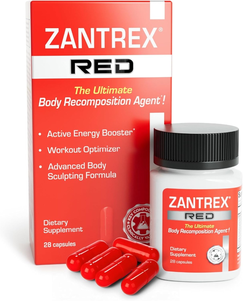 Zantrex Red Body Recomposition & Active Energy ATM Supplement | Destekler Body Sculpting, Artan Focus & Workout Performansı | 28 Capsules