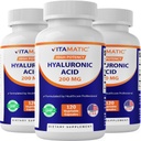 Vitamatic 3 Pack Hyaluronic Acid Supplements 200 mg - Sağlıklı Doku ve Ortakları Destek - Genç Sağlıklı Cilt - Toplam 360 Capsules