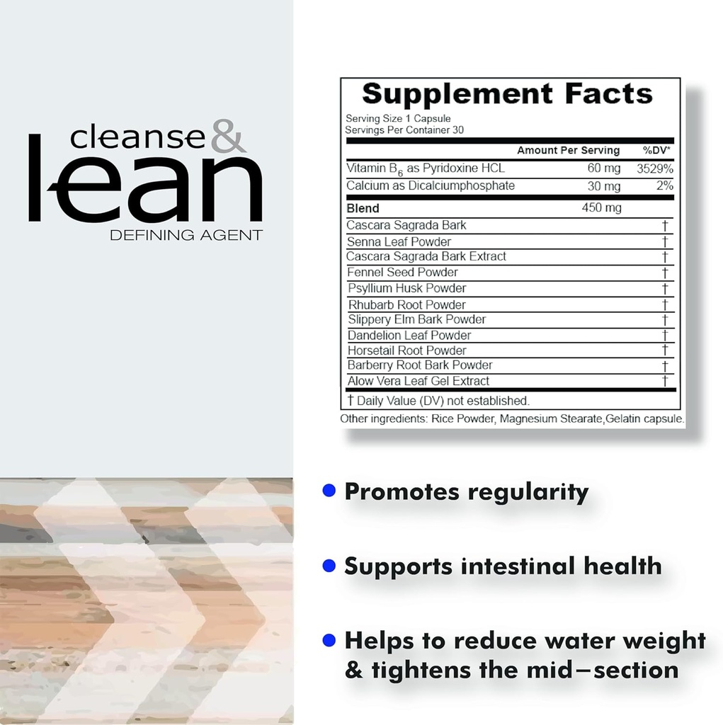 Max Kas Naturaliga Cleanse ve Lean Defining Agent Herbal Cleanse for Regularity w / Natural Detoxing Materialss for Gut Health Colon Detox Health and Bloating, 30 Count