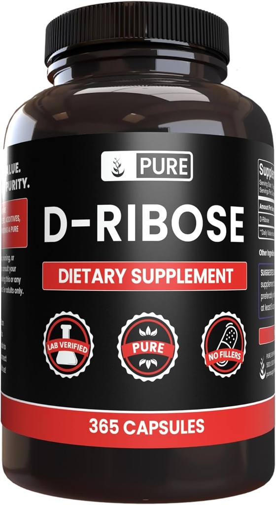 Pure Original Materialss D-Ribose (365 Capsules) Magnezyum Or Rice Fillers, Always Pure, Lab
