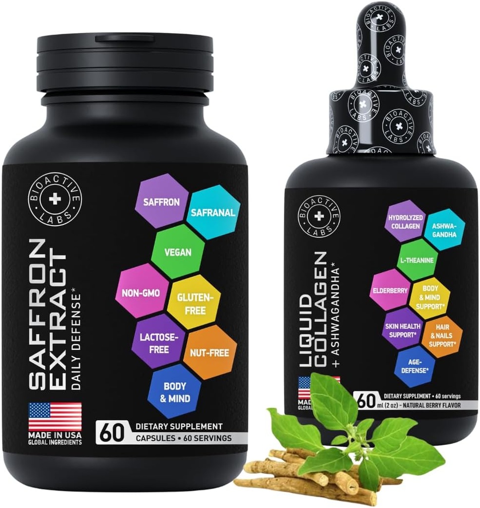 Sıvı Collagen & Ashwagandha ve Pure Saffron Extract Capsules Beauty and Energy Support Sche