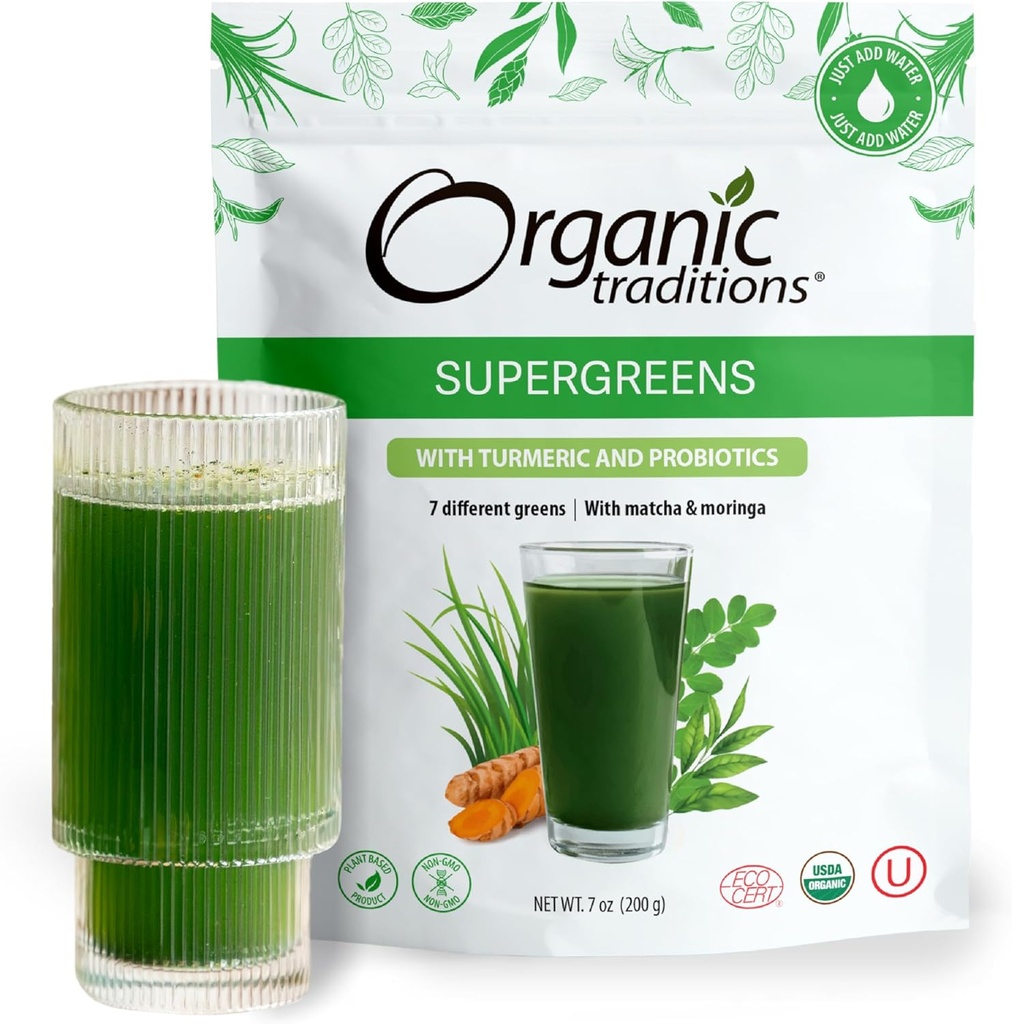 Organik Gelenekler Super Greens Toz Superfood with Turmeric, Organik Yeşiller Superfood Toz, 200g / 7oz Bag