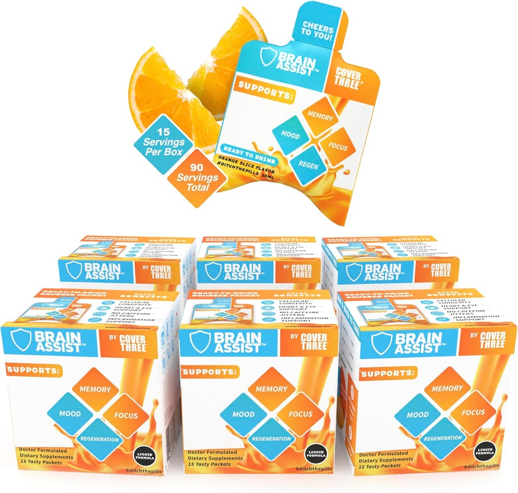 Üç Beyin Yardımcı Beyin Tamamı, Curcumin, Uridine, Orange Slice Sıvı Beyin Desteği Formula, Yüksek Performans Memory Supplements (6 Kutu)