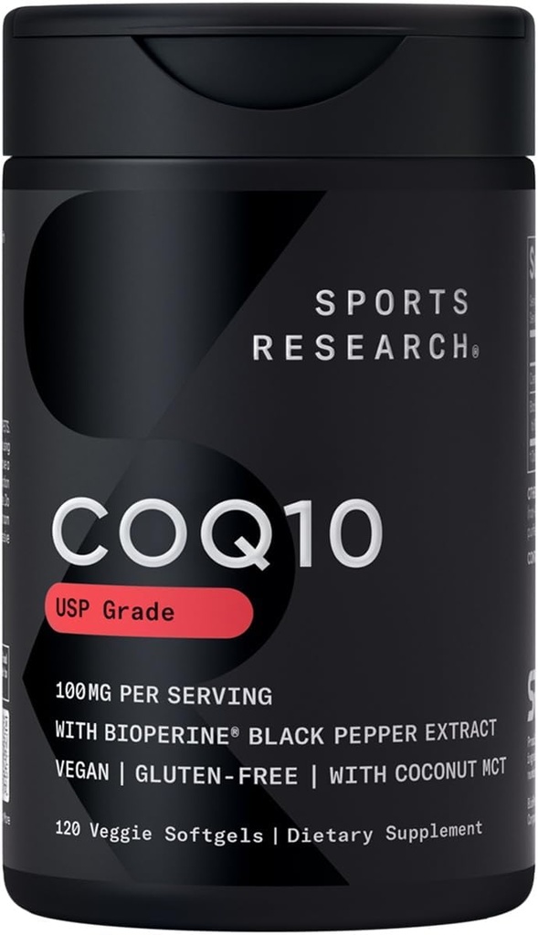 Spor Araştırmaları CoQ10 (100 mg) Daha İyi Aborpsiyon için w/Coconut Oil & Bioperine (Black Pepper) Geliştirildi (120 Veggie Softgels)
