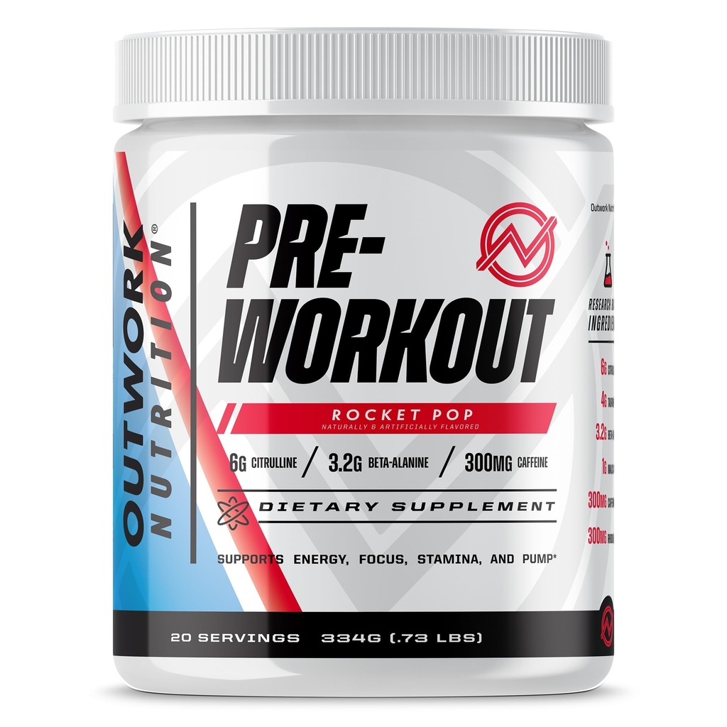 Erkekler ve Kadınlar için Beslenme Preworkout - Nootropic Pre Workout Tina Withouttine, Pre-Workout Toz with Taurine Rhodiola Citrulline Malate Beta Alanine Caffeine (Rocket Pop)