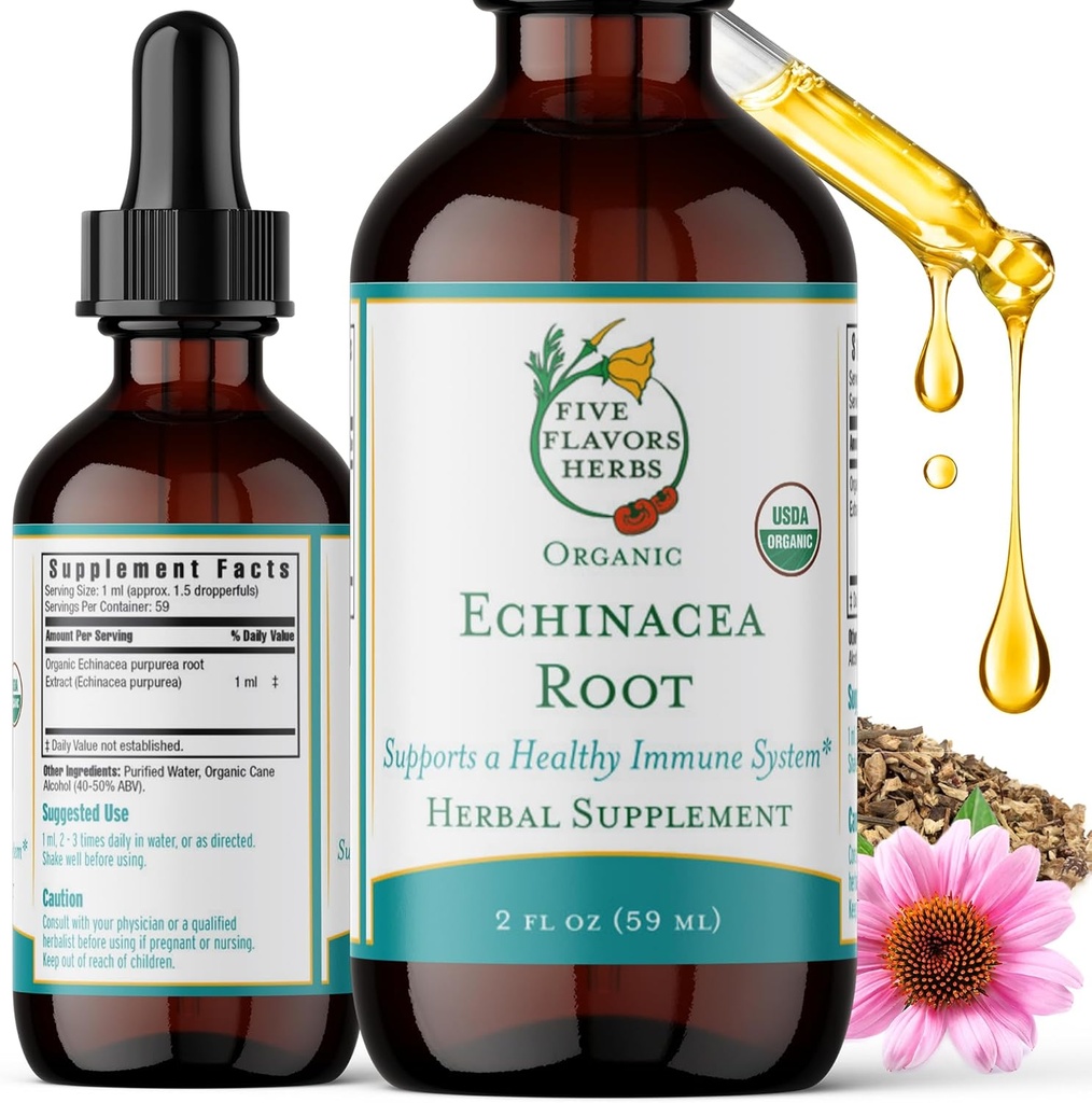 Echinacea Root Tincture - Immune System Support, Bites, Stings & Yaras, Milky Oat, Herbal Supplement - 2 Fl Oz Oz
